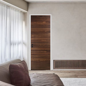 クロスグレインウォールナットフラッシュ木製ドア室内ドア最新チーク材ドアデザインモダンな寝室デザイン - Product Image 2