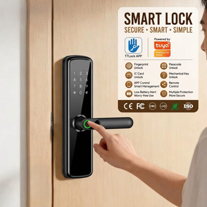 涂鸦 WiFi 智能门锁 5050 插芯式指纹黑色密码 RFID 卡 APP 控制 TTlock 数字锁 兼容 Alexa - Product Image 1