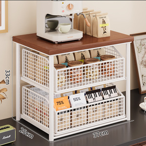 IJzerhouten Chinese stijl bureau-opbergplank voor eettafel; Uitschuifbare 2-laags <span class=keywords><strong>organizer</strong></span> voor snacks, theekopjes, theezakjes, koffiemachines - Product Image 5