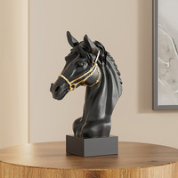 Statue de tête de cheval en résine, sculpture de cheval avec bridon noir, blanc et doré, décoration de bureau, ornement pour la maison, cadeau pour père, aîné