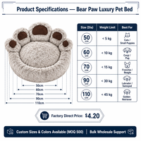Lit pour chat en forme de patte d'ours, canapé-lit pour chien chaud d'hiver, lit pour animaux de compagnie en peluche épaisse toutes saisons pour grands chiens, plusieurs tailles, vente en gros OEM