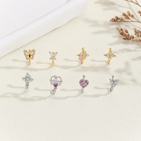 Anting Hidung Bentuk U Zirkon Bintang Hati Kupu-kupu Lapis Emas 18K Tembaga Mikro Insert 10mm Cincin Hidung Trendy Jepit Perhiasan Fashion