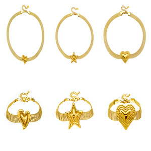 Women's Stainless Steel Gold Plated Heart Mesh Necklace <b>Bracelet</b> <b>Set</b> Fashion Jewelry Gift - Product Image 5