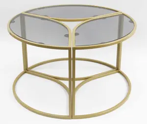 Tavolino FUHUA nuovo DESIGN moderno color oro a due ripiani con piano in vetro per soggiorno e camera da letto