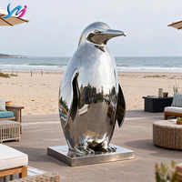 Grande sculpture d'extérieur moderne en acier inoxydable, pingouin miroir, moulage sous pression, plaqué, entièrement poli en 3D, pièce d'art, couleur personnalisée