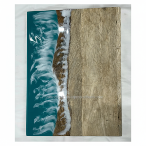 Ensemble de planches à découper carrées en bois et résine écologiques modernes, sous-verres, taille personnalisée, design minimaliste élégant, décoration de table - Product Image 1