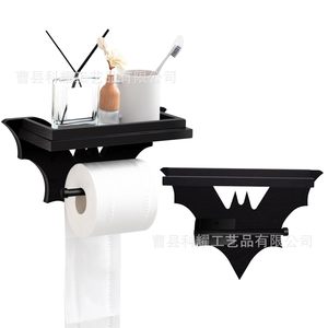 Portarrollos de Papel Higiénico de Madera, Montaje en Pared, Rectangular, Estilo Gótico Negro, Madera Sólida, Estante de Almacenamiento para Baño - Product Image 2