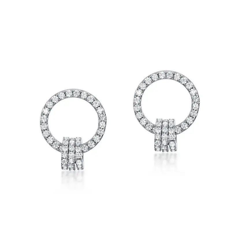 Top vendeur 925 argent Sterling Double cercle CZ cristal diamant boucles d'oreilles plaqué or blanc boucles d'oreilles pour femmes bijoux