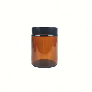 8oz 9oz 270ml Large Amber High Quality Glass Cylinder Straight-sided Jar 70-400 Black Aluminum Lid Silk <b>Screen</b> Printed Custom - Product Image 1