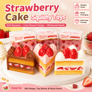 Jouet Squishy Gâteau aux Fraises, Jouet à Presser Doux en Forme de Dessert, Cadeau Nouveauté Mignon pour la Vente en Gros - Product Image 1