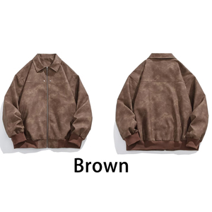 Veste en polaire PU vintage unisexe personnalisée avec fermeture éclair et logo brodé personnalisé, manches longues, marron, service OEM - Product Image 2
