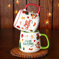 Vente en gros de tasses à café de Noël en céramique 400 ml, design bonhomme de neige et renne, tasse à thé mignonne pour les fêtes, cadeau