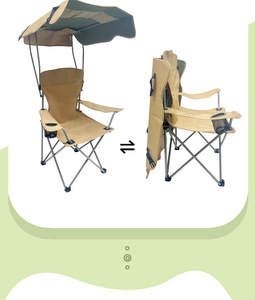 Grand fauteuil pliable en acier carbone avec pare-soleil, mobilier d'extérieur portable pour camping, parc et plage - Product Image 3
