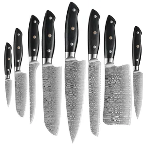 스테인레스 스틸 주방 나이프 세트 1-8pcs 5CR15 440C 레이저 다마스커스 일본 Santoku Cleaver 슬라이스 유틸리티 요리사 나이프