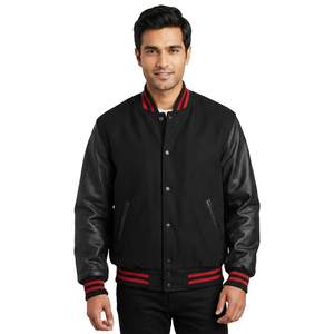 Trendy Streetwear Styles Wholesale <b>Red</b> and Black Sport Baseball Leather Sleeves Custom Bomber <b>Jackets</b> Varsity <b>Jackets</b> for Men - Product Image 1