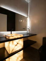 Vasque en Agate Naturelle Translucide Écologique de Luxe Moderne pour Meuble-Lavabo de Salle de Bain Rétroéclairé