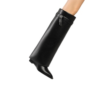<span class=keywords><strong>Bottes</strong></span> pliables pour femme, hauteur genou, à bout pointu, talon compensé, style western, confortables, avec boucle, rehaussantes - Product Image 2
