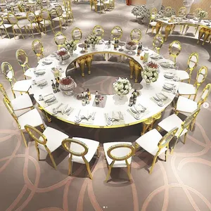 Muebles de lujo para eventos, mesa redonda de banquete de Mdf de acero inoxidable y silla para boda