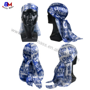 Meilleures ventes Bandana en satin <span class=keywords><strong>Durag</strong></span> extra long à nouer personnalisé Wraps de tête ondulée Durags soyeux avec logo imprimé pour hommes - Product Image 4