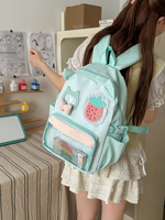 Nouveau Sac à Dos Transparent en PVC Grande Capacité avec Oreilles de Chat et Motif Fraise, Idéal pour l'École et les Étudiants - Collection Été 2026