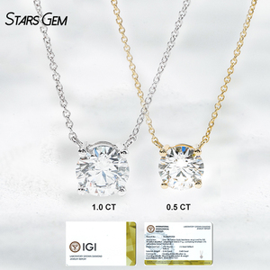Starsgem 1.5ct 1.0ct 0.5ct Oro Sólido 10K Diamante Cultivado en Laboratorio con Corte Brillante DEF VS Clásico Unisex Colgante Collar Regalo - Product Image 1
