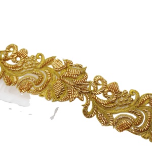 Hot Selling Dubai African Embroidered Bridal Gold Mesh Trim <strong>Lace</strong> <strong>Fabric</strong> Beaded <strong>Lace</strong> Trim for Dress - Product Image 1