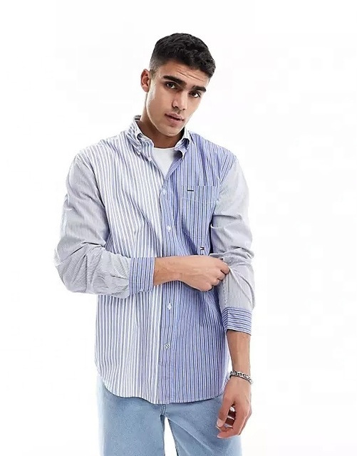 FY Casual Apparel Men's Clothing Cotton Single Breasted Stripe Shirts Long Sleeve Button up Shirts for Men New Styles 2023