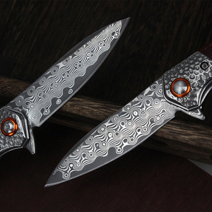 سكين صندل تكتيكي عالي الجودة أصفر قابل للطي من الدمشقي - Product Image 2