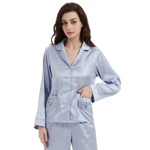 Silk Pajamas for Women Satin Button Down Pjs Set with Ruffle 2 Pieces Long Sleeve Sleepwear Nightwear