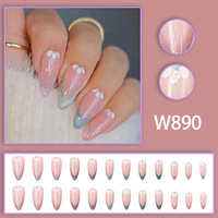 24 faux ongles de luxe style français INS scintillants en PMMA, couvrance totale, pré-dessinés, à presser, avec colle pour doigts