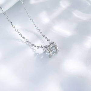 Collier pendentif en argent 925 avec diamant de laboratoire pour femme, <span class=keywords><strong>solitaire</strong></span> rond à 4 griffes, chaîne ajustable en forme de tête de bœuf, colliers tendance - Product Image 4