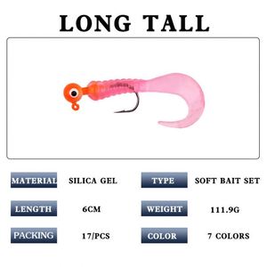 Juego de 17 señuelos de pesca de silicona suave con cola de lombriz, jigs para crappie con anzuelo, para lubina y peces de agua salada - Product Image 4