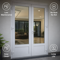 Pintu Toilet Kamar Mandi Modern UPVC Tahan Air dengan Kaca Buram Model Casement Swing Anti Lembab untuk Kamar Tidur Apartemen