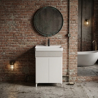 Meuble de salle de bain moderne étanche en PVC et aluminium, design à poser au sol avec vasque en céramique, résistant à l'eau