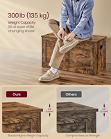 Organisateur de jouets en bois de style campagnard, coffre de rangement avec 2 charnières de sécurité, banc à chaussures d'entrée, grande capacité, boîtes de rangement, bacs