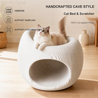 OEM/ODM, Lit-griffoir pour chat style grotte, en carton ondulé double couche, avec cachette et perchoir supérieur, nid de sommeil pour chat d'intérieur