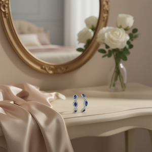 Pendientes de Aro de Oro Blanco E3407 con Zafiro, Corte Marquesa, Engaste de Garra, Joyería Fina Clásica para Mujer - Product Image 2