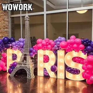 WOWORK Accessoire <span class=keywords><strong>de</strong></span> mariage Grandes lettres <span class=keywords><strong>PARIS</strong></span> lumineuses <span class=keywords><strong>de</strong></span> 8 et 10 pieds avec tour Eiffel comme pièce maîtresse pour la décoration <span class=keywords><strong>de</strong></span> fond d'événement - Product Image 1