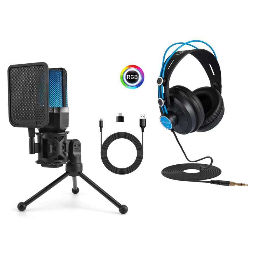 X1S Microphone+D68 Blue Headphone