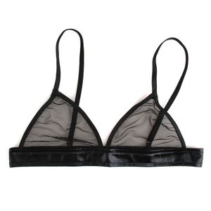 Conjunto de lencería de tres piezas de malla negra transparente para mujer, ropa interior sexy, sujetador, bragas y liguero. - Product Image 2