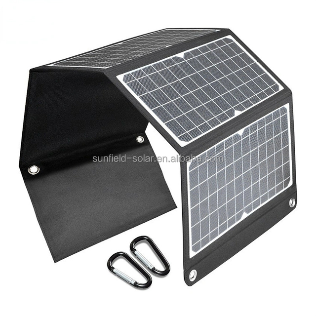 High Efficiency Folding Portable Solar Phone Charger 28W Watts Solar Panel Mobile Charge Outdoor Camping Hiking Sunfield Black