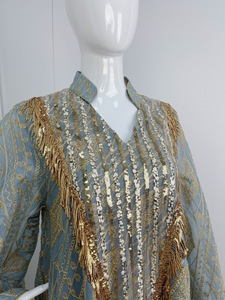 Robe Abaya Vintage Modeste en Polyester Brodé de Paillettes, Longueur Cheville, Design Anti-Statique, Manches Longues Évasées, pour Usage Quotidien - Product Image 5