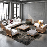 Nouvelle conception 2026 : Ensemble de mobilier d'extérieur de haute qualité avec cordes faites à la main et structure en aluminium – Combinaison de salon d'extérieur