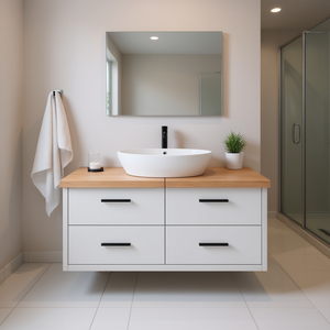 Bathroom Vanity Solid Wood 47.2x19.7 Inches Light Brown Minimalist Design Wall Mounted With Drawers Ceramic Basin - Product Image 2