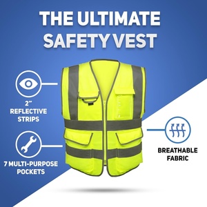 Gilet de sécurité haute visibilité pour hommes avec bandes réfléchissantes et LED clignotantes, multi-poches, pour chantier, travaux routiers, en polyester, idéal pour les bénévoles, modèle été - Product Image 2