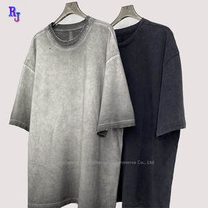 Custom Raw Cut Distressed High Street Washed Blank 250G 100% algodón camiseta Boxy Vintage camiseta HeavyWeight hombres camiseta para hombres - Product Image 2