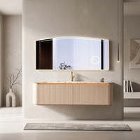 Meubles de salle de bain de luxe 1500 mm avec comptoir en marbre, grand miroir intelligent anti-buée, armoire de salle de bain