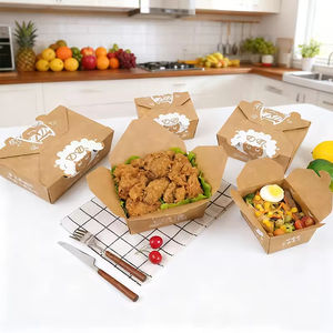 Boîte repas jetable personnalisable en papier kraft à quatre côtés pour poulet frit, emballage à emporter, snacks, cuisses de poulet, ailes de poulet - Product Image 2