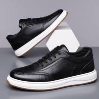 Chaussures de skate en cuir PU pour hommes, baskets plates à lacets, antidérapantes, légères, décontractées