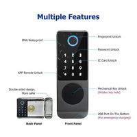 Cerradura Inteligente de Manija para Puerta de Vidrio o Metal a Prueba de Agua IP65 con Timbre, Desbloqueo por Contraseña Digital, Llave y Escáner de Huella Dactilar